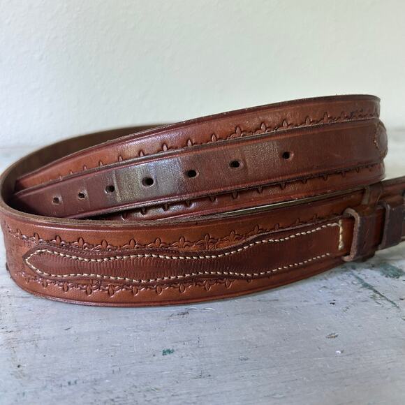 Vintage leather Ranger belt with belt buckle tooled embossed western cowboy 32 - Picture 12 of 14